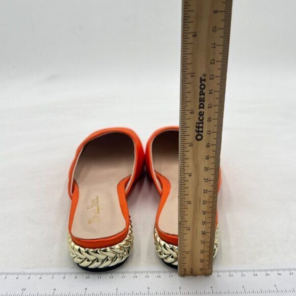Elegant Orange Satin Mules with Gold Accent Heel - Picture 5 of 8